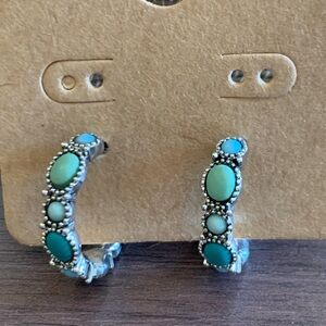 CHAPS Vintage Faux Turquoise Silver Tone Southwestern Hoop Earrings